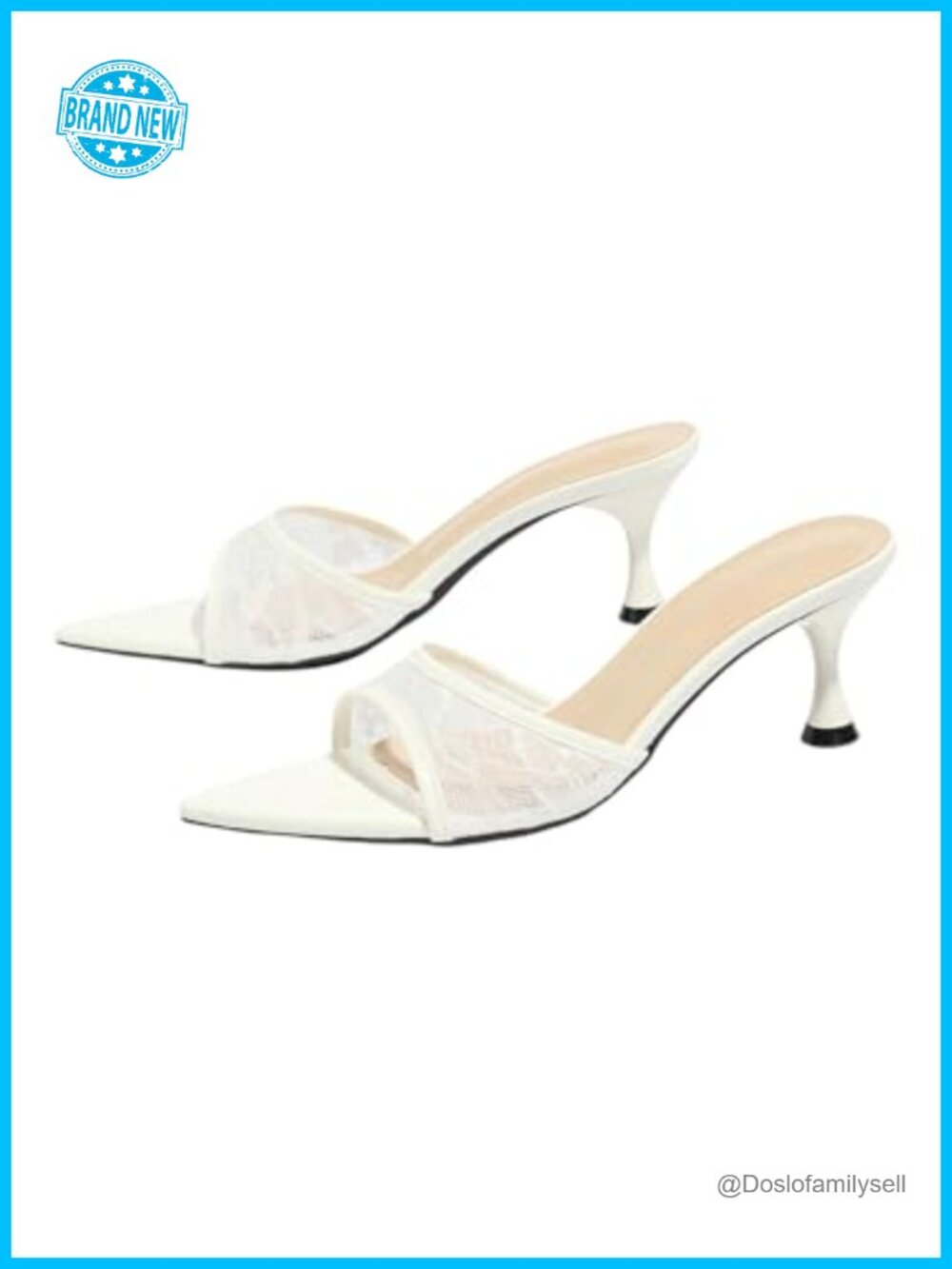 Lace Kitten Heel Pointed Toe Mule Sandals Slip On Dressy Heels